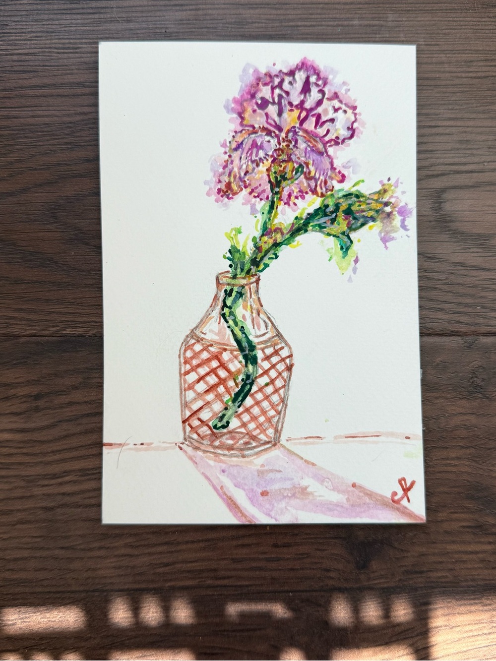 Handpainted Irises/Vase/Floral Watercolor